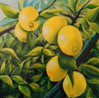 416. citroenen aan de boom, acryl 2017, 70 x 70 cm.